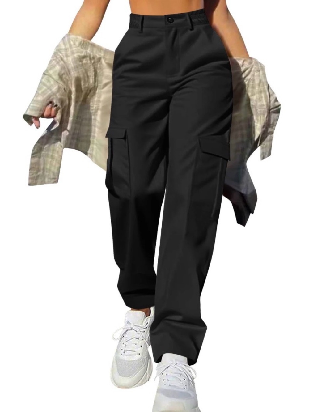 Black High-Rise Cargo Joggers for Women